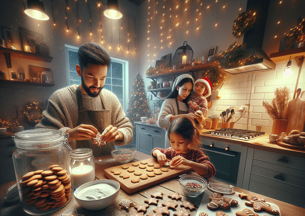 Biscoitos de gengibre natalinos sendo decorados
